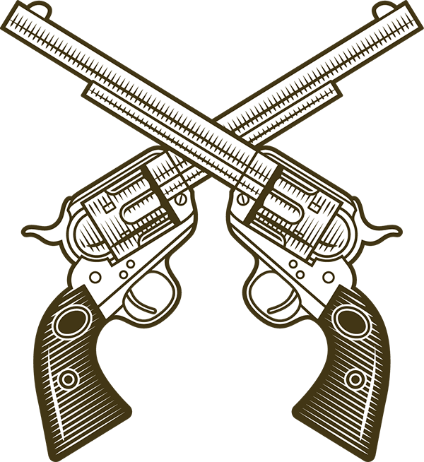Two dark green animated revolvers with white barrels